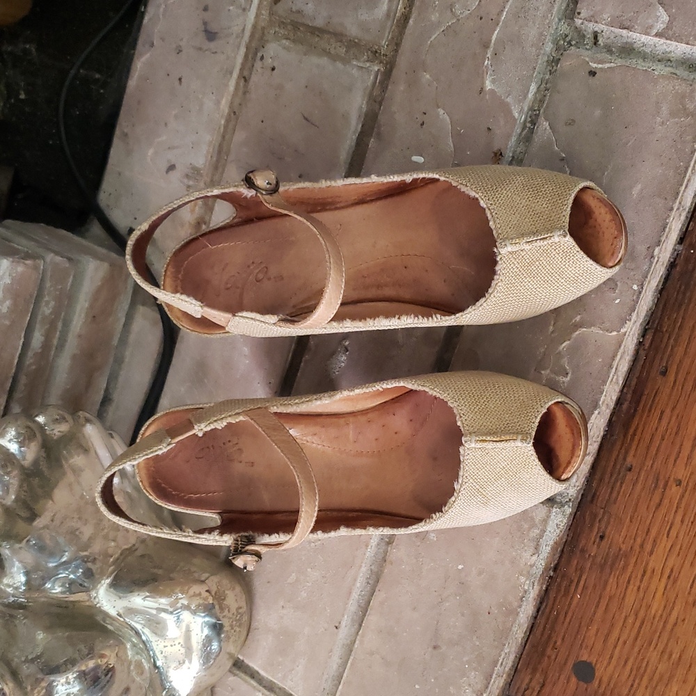 Naya For Anthropologie Espadrille Peep Toe Heels Size 8 - Picture 9 of 12